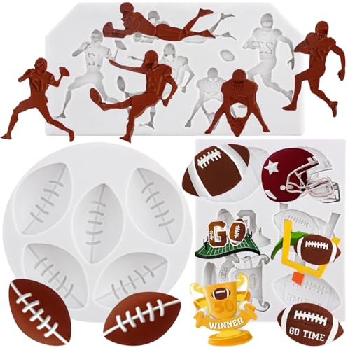 MYPRACS Lot de 3 moules en silicone en forme de ballon de rugby - Pour décoration de gâteaux, chocolats, cupcakes, décorations en argile polymère