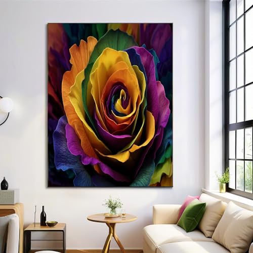 Spin Rose Gemälde Leinwand Wandkunst, Regenbogenfarbe Fotografie Kunst Kunst Poster und Drucke, Wandbild für Zimmer Wohnzimmer Schlafzimmer Badezimmer Dekor 70x100cm Rahmenlos