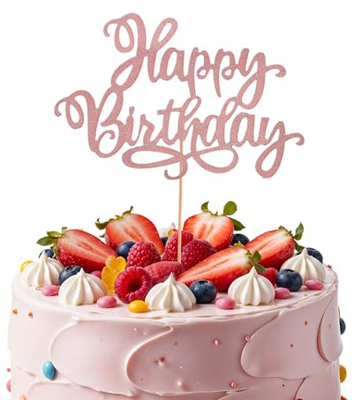 Rosa Happy Birthday Deko Torte, Glitzer Happy Birthday Tortendeko, Kuchen Deko Geburtstag Tortenstecker, Geburtstagskuchen Cake Topper, für Mädchen Geburtstag Jahrestag Thema Party