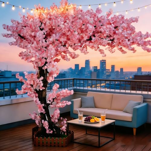 Tall Artificial Cherry Blossom Trees 8.2ft for Indoor Outdoors,Pink Faux Cherry Blossom Tree Fake for Wedding Party Office Shopping Hotel Restaurant Living Room Home Decor(8.2x6.6ft)