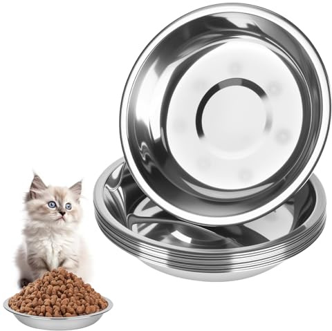 bssmmai 10 PCS Stainless Steel Cat Bowl, 6.3 Metal Wide Shallow Flat Cat Bowls, Cat Dishes and Pet Bowls for Whisker Fatigue