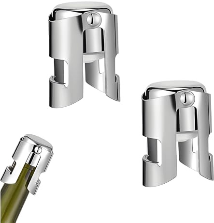 2 PCS Champagne Stoppers, Stainless Steel Sparkling Wine Bottle Sealers, Reusable Leak-Proof Champagne Saver with Silicone Airtight Seal & Locking Clamp for Prosecco Cava Wine Beer Bottles
