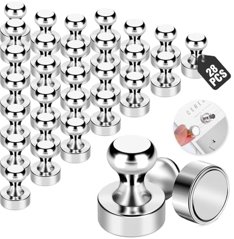28 Stück Giantzhong Neodym Magnete Stark für Magnettafel, 12 X 16mm, Silber | Klein Kühlschrankmagnete mit Aufbewahrungsbox, Mini Magnete mit Griff für Pinnwände, Büro, Whiteboard