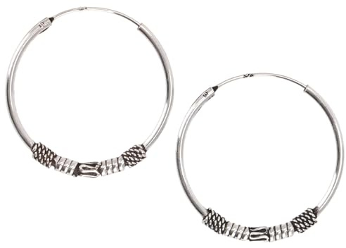 Ethno Ohrringe, Boho Silbercreolen, Bali Creolen Modell 1 | Handgefertigte Creolen aus 925er Silber, unisex, filigranes Design, ideal für Alltag und Festivals, 1 Paar