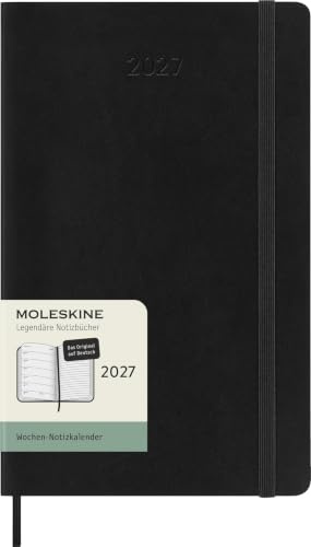 Moleskine 12 Monate Wochen Notizkalender Deutsch 2027, Large/A5, 1 Wo = 1 Seite, rechts linierte Seite, Weicher Einband, Schwarz: WoNK 2027 DE LG SC Swrz