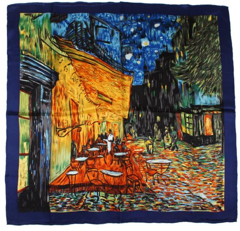 Nella-Mode SEIDENTUCH Seidenschal nach van Gogh: Nachtcafé Schal Tuch 100% Seide Kunstdruck 85x85 cm