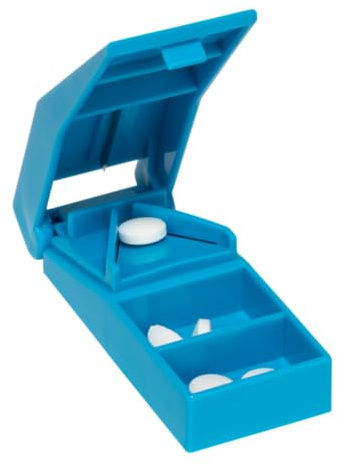 Acu-Life Pill Splitter with Storage, Stainless Steel Blade, Sturdy, Easy to Use, Accurate, Safely Cuts in Half Small, Tiny and Large Pills, Tablets, Vitamins, for Seniors, Pets, Blue, BPA Free