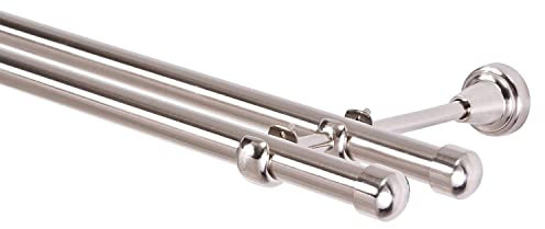 Gardinenstange 400 cm 2-läufig Edelstahloptik Gardinenstangenset aus Metall Vorhangstange Ø 19 mm doppelläufig
