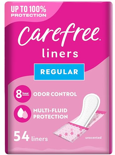 Carefree Panty Liners for Women, Regular, Wrapped, Unscented, 54ct