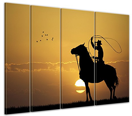Bilderdepot24 Bild auf Leinwand | Rodeo Cowboy in 180x120 cm 4 tlg. als Wandbild XXL | Wand-deko Dekoration Wohnung modern Bilder | 200545-180x120-4tlg
