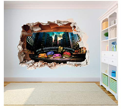 TMNT Vinyl-Aufkleber, Motiv: Teenage Mutant Ninja Turtles, Motiv Hole in Wall, 600 x 425 mm