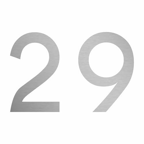 Zahl 29 in silber, 30 cm großer Sticker aus selbstklebender Klebefolie zum aufkleben, wetterfeste Klebezahl