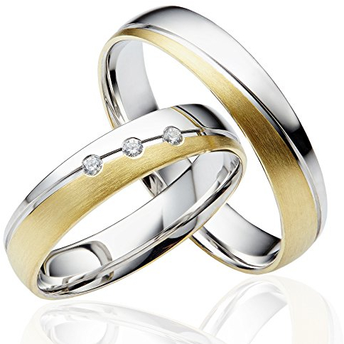 2x 585 Gold Eheringe Partnerringe Trauringe Verlobungsringe in Gelbgold und Weißgold *mit Gravur und Steinen*