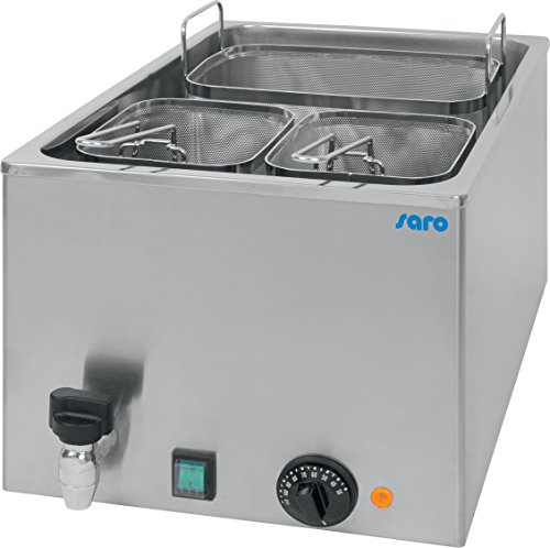 SARO Elektronudelkocher für Gastronomie – Tischmodell – 25 L – Mit 3 Körben & Ablasshahn – Edelstahl – Temperaturregelung bis 110 °C – 3,2 kW – Modell PASTA 25