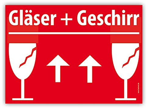 30x VORSICHT GLAS Umzugetiketten, A6 15x10cm, Rot, Sicherheitsetikett als Warnhinweis selbstklebend, 30 Stück
