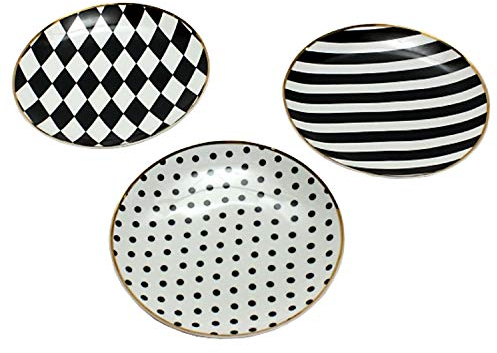 Werner Voss GmbH 3er Set Teller SCHWARZ weiß Kuchen Frühstücks Dessert Service Geschirr Goldrand