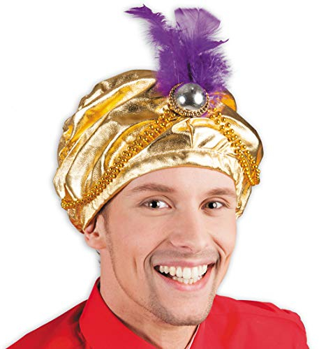 NET TOYS Orientalischer Turban Sultan | Gold | Herrschaftliches Herren-Kostüm-Zubehör 1001 Nacht | Wie geschaffen für Mottoparty & Kostümfest