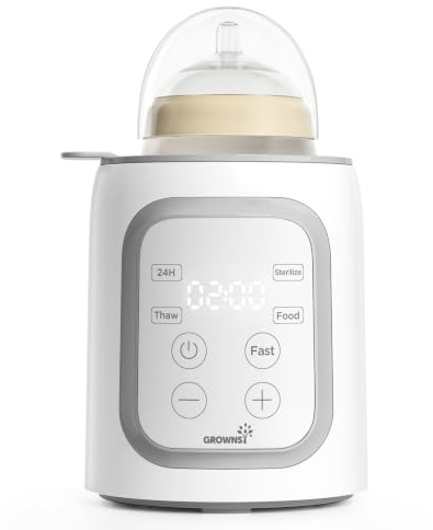 Bottle Warmer, Grownsy 8-in-1 Fast Baby Bottle Warmer with Timer, Safe for Breastmilk Nutrients, Accurate Temperature Control, with Defrost, Sterili-zing, Keep Warm, Heats Baby Food & Bottles