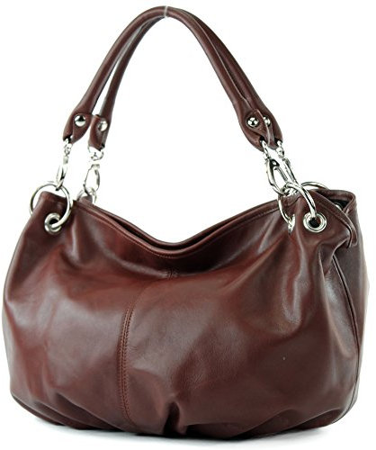 modamoda de IT40 Damen Leder/Nappaleder Schultertasche Hobo Bag handmade in Italy, Farbe:Kastanie
