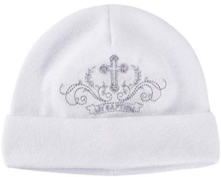 LACOFIA Neugeborene Jungen Mädchen Taufe Hut Unisex Baby Baumwolle Beanie Mütze mit Stickerei Weiß