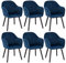 WOLTU Esszimmerstühle 6er Set Küchenstuhl Wohnzimmerstuhl Polsterstuhl Design Stuhl mit Armlehne Samt Massivholz Schwarze Beine Blau BH259bl-6
