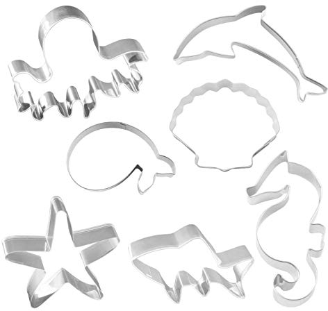 Sea Themed Cookie Cutter Set, Ocean Sea Animal Shape Cookie Molds Biscuit Fondant Cutters DIY Baking Tools for Kids - Shark, Whale, Dolphin, Octopus, Seahorse, Starfish, Seashell - 7PCS