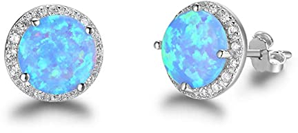 925 Sterling Silber Ohrstecker Rund Weiß Rosa Blau Opal Ohrringe Mit Zirkonia Schmuck Geschenk