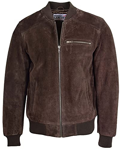 House of Leather Herren Echt Wildleder Bomber Jacke Baseball Varsity Stil Reg Braun 3XL