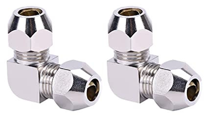 SRJQXH 2 Pezzi 8 MM Aria Compressione Tubo Raccordo, Argento Colore Angolo Retto Raccordo di Compressione, Rame Nichelato Doppio Raccordo a Compressione, per Aria Condizionata, Tubi