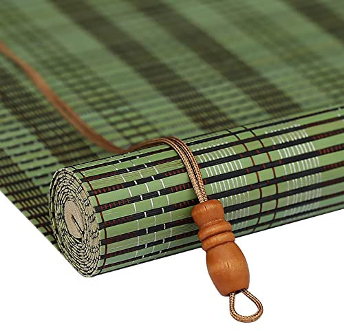 Bambus-Rollo, Grünes und Schwarzes Bambus Vorhang, Retro Bambus Rollo Jalousine, Natur Bambus Raffrollo, Rollo Bambus für Außen Sichtschutz Wetterfest Terrasse Garten Balkon,WxH:60x80cm/24x32 in