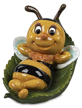 formano Biene auf Blatt Deko Figur aus Kunststein, ca. 14cm, glänzende Oberfläche (Biene 1.)