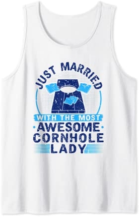 Herren Just Married, Cornhole Wedding Ehe Partner Ehemann Tank Top
