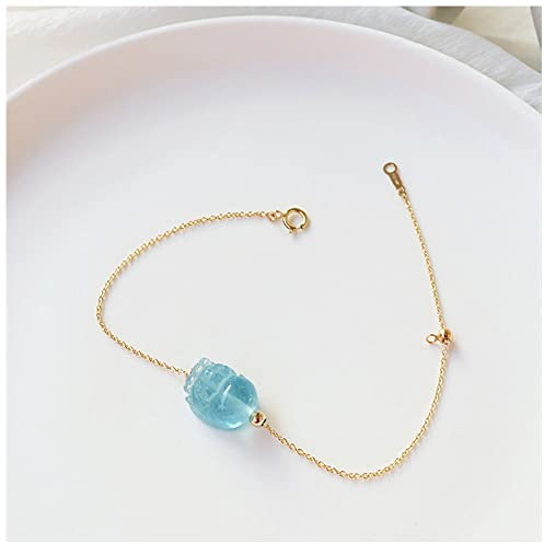 Lllunimon Natural Crystal Aquamarin Pixiu Feng Shui Armband 14K Goldverkleidet Zier Glücksfreundschaftsbänder für Frauen