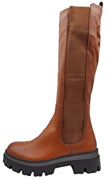 STILL Scarpe Stivali Alti Donna in Ecopelle Pelle Sintetica Elastico al Gambale Cerniera Stivaletti Moda F03 40 Beige Camel