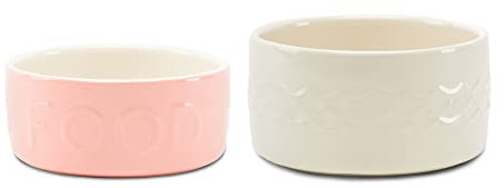 Scruffs Classic & Icon 2 Piece Dog Food & Water Bowl Set - 19cm | 20cm - Pink/Cream