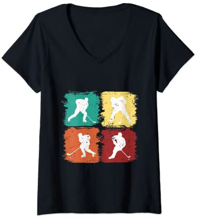 Damen Eishockey Trikot Vintage T-Shirt mit V-Ausschnitt
