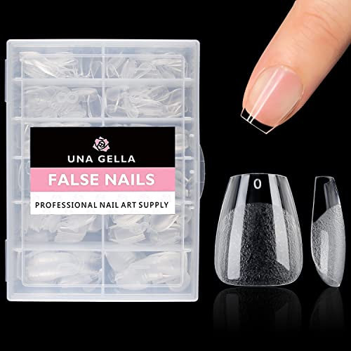 UNA GELLA Capsule Americaine Ongle Ballerine Extra Courte, 216 Pièces 12 Tailles Forme Coffin en Acrylique Full Cover Autocollant pour Extensions & Nail Art