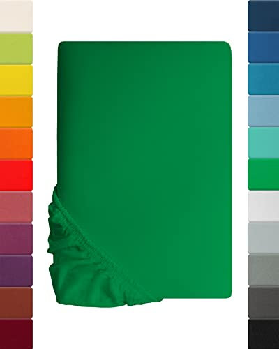 Lavea Spannbettlaken 200x220cm - aus atmungsaktiver Baumwolle - Passgenau für Boxspringmatratzen bis 40cm - Waldgrünes Bettlaken mit Gummizug - Jersey Spannbetttuch 200x220cm