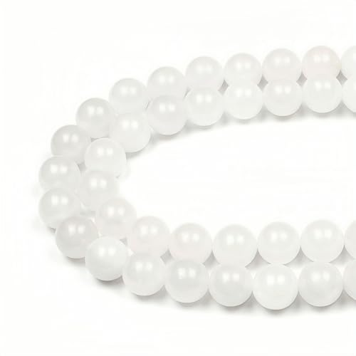 MJDCB Perlen zum Auffädeln 10mm 35 stück Weiße Jade Halbedelsteine Perlen mit Loch Natürliche Lose Runde Steinperlen für Herstellung Schmuck Armbänder Halsketten