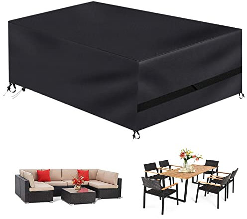Fireowl Garden Furniture Covers Waterproof - Rectangular Heavy Duty Outdoor Furniture Cover - 600D Anti Rip Rattan Garden Protection Cover for Chair and Table Set