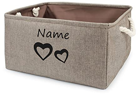 TONYFY Leinenstoff faltbar Aufbewahrungskorb mit personalisiertem Namen des Haustiers, für Hundespielzeug zum Hundespielzeug, Hundekleidung, Hunde Katzen zubehör und anderem Haustierbedarf (F Braun)