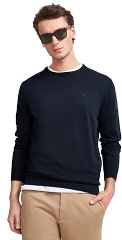 bugatti Herren Pullover Regular Fit O-Neck Premium Cotton Basic Baumwolle Rundhals