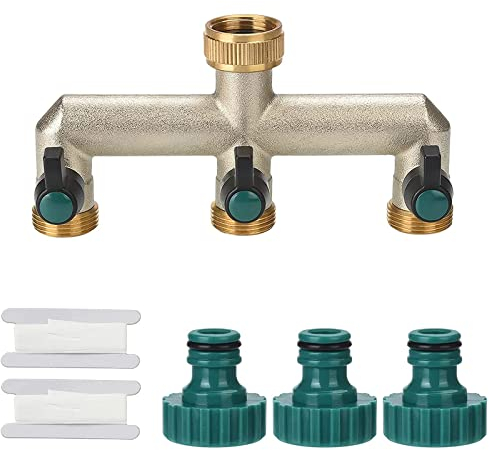 nutmanel 3/4 Zoll 3-Wege Verteiler,Wasseradapter Schlauch,Verteiler, mit Kugelventilen Verteilerstück Wasserhahn-Anschluss Wasseranschluss Adapter für Haus und Garten