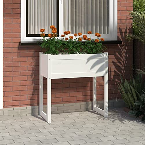 Tidyard Fioriera,Letto Rialzato,da Giardino,per Esterno,Alta,in Legno di Pino,Bianco,78x40x81 cm,Fioriera da Esterno Terazzo Balcone,Fioriera Grande,Fioriera in Legno,Fioriera Rettangolare