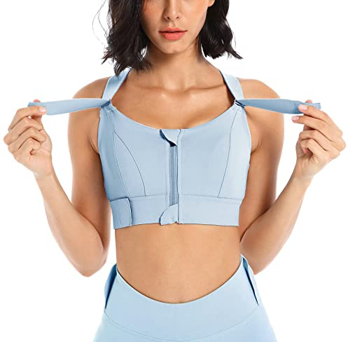 Femme Soutien Gorge Sport à Glissière Devant sans Armatures et Plaquettes Amovibles pour Gymnastique Course Jogging Yoga L