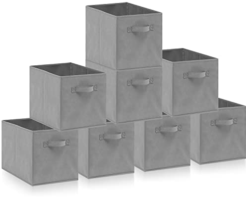 Amazing Tour 8 PCS Cube Storage Boxes 33x38x33 Foldable Fabric with Handles Collapsible for Home Office Nursery Organiser - Clothes Basket Containers, Gray