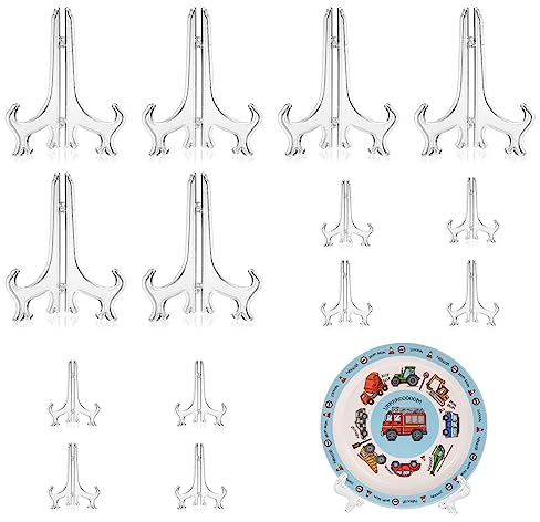 Gelishan 14Pcs Clear Plate Holders Plastic Folding Plate Stand Clear Plate Holders Picture Photo Frame Stand Holder Clear Plastic Easels for Weddings Home Decoration