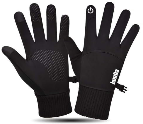 JAMILA Jamigloves Winter-Motorradhandschuhe, Touchscreen, winddicht, Thermohandschuhe, rutschfest, wasserabweisend, für Motorrad, Laufen, Radfahren, Wandern, wasserdicht, Trekking, Schwarz , GRIGIO