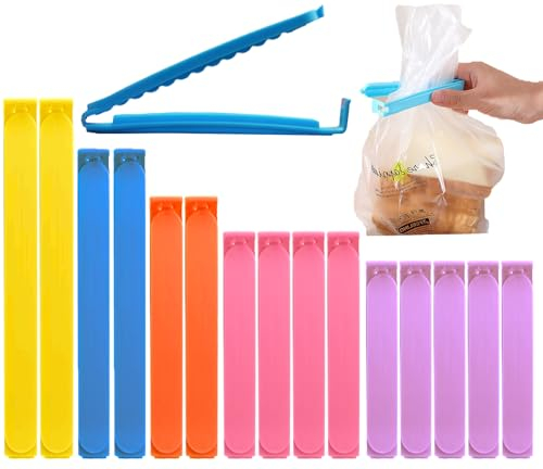 OUTTELL Food Clips 18 Pcs with Storage Bag, Bag Sealing Clips for Sealing Food Storage Bags, Food Bag Clips in 4 Colors, Reusable Plastic Bag Clips for Food Storage for Sandwiches and Snacks (18 Pcs)