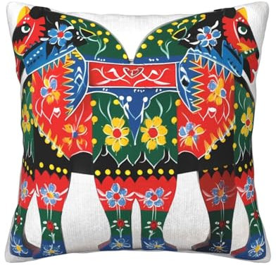 BTCOWZRV Kissenbezug aus Kord, 45,7 x 45,7 cm, quadratisch, dekorativer Kissenbezug, Läufer, schwedisches Dala-Pferd, doppelseitiger Druck, Kissenbezüge für Couch, Bett, Sofa, Wohnzimmer